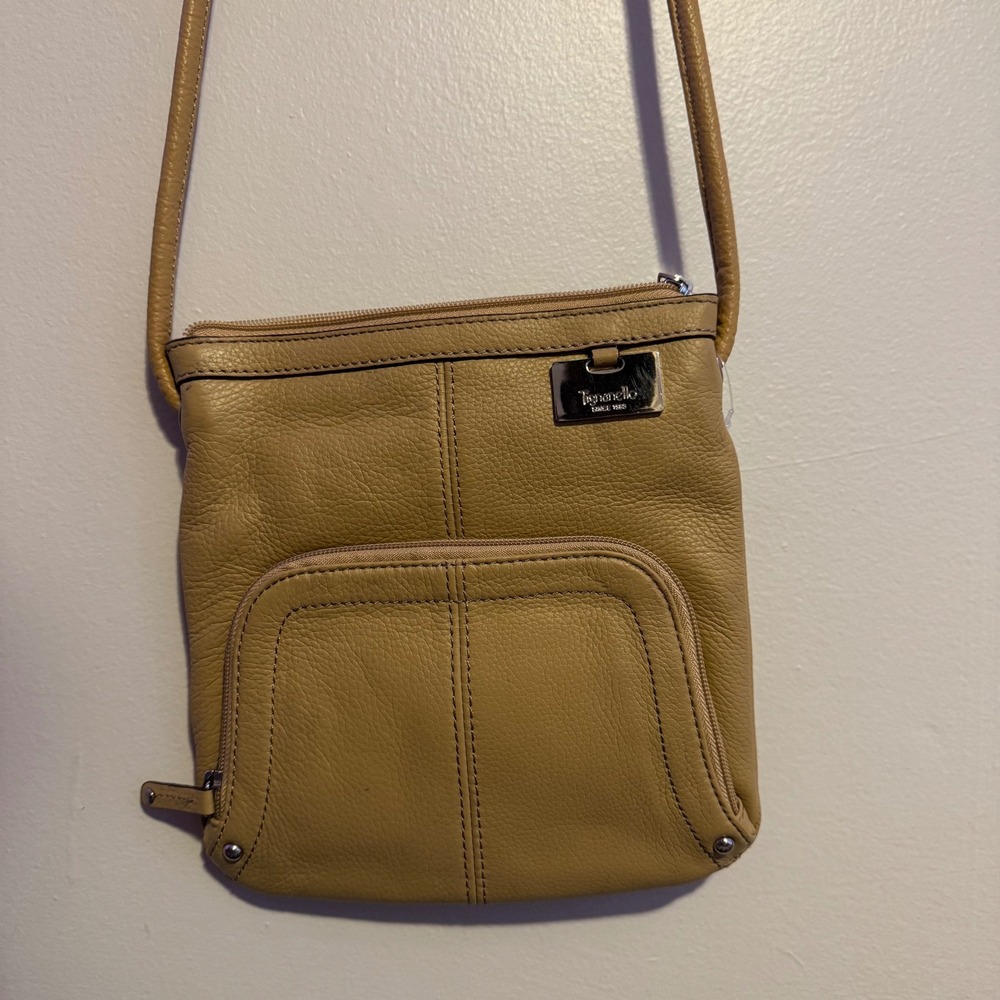 NWT Tignanello Women's Honey Leather Top Zip Organizer Crossbody Bag  Capsule